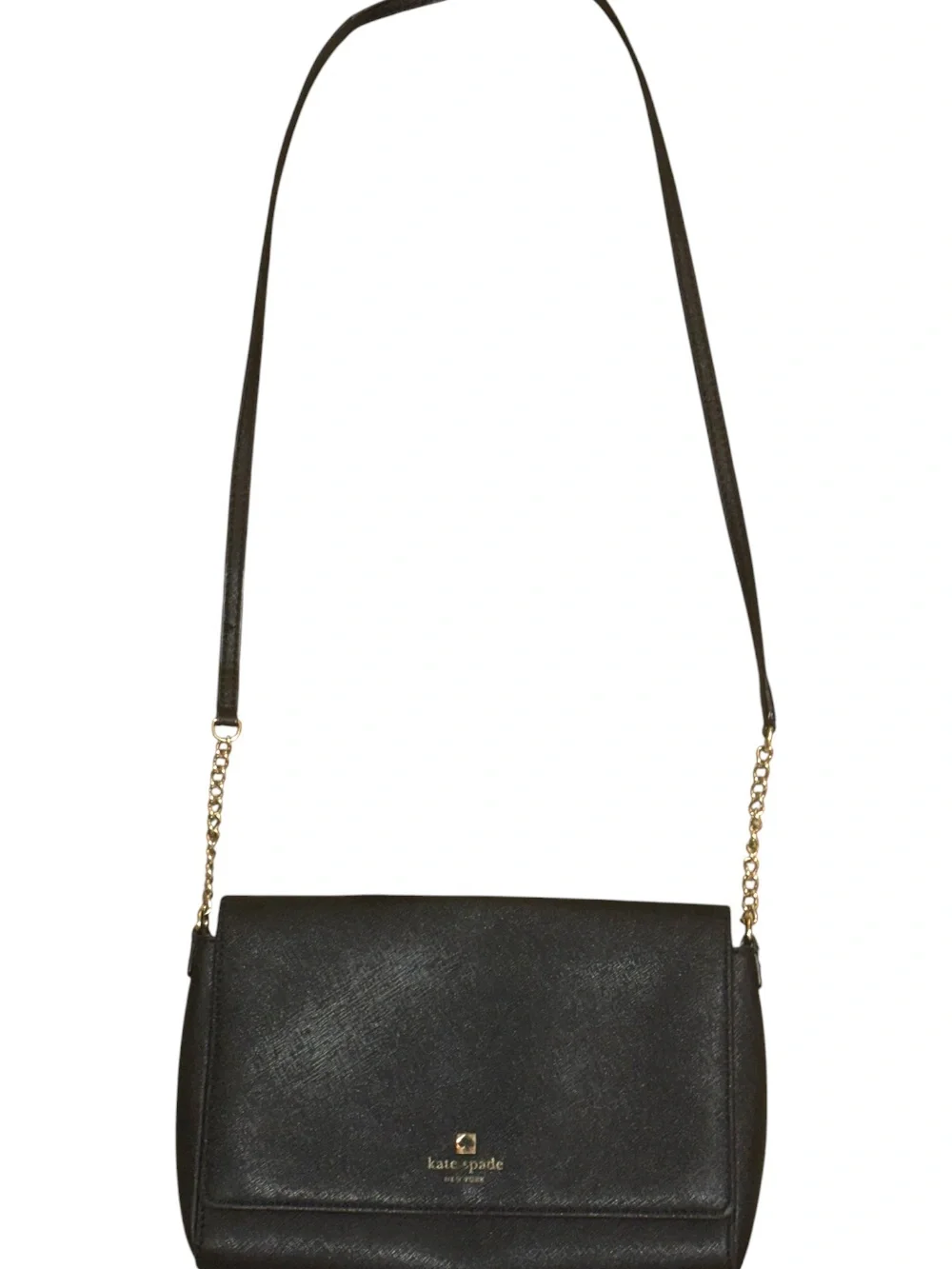 kate spade Black Leather Crossbody with Gold Chain Accents